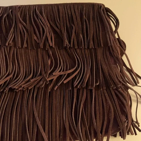 bebe Dark Brown Fringe Clutch with Heart Tags - Picture 6 of 9